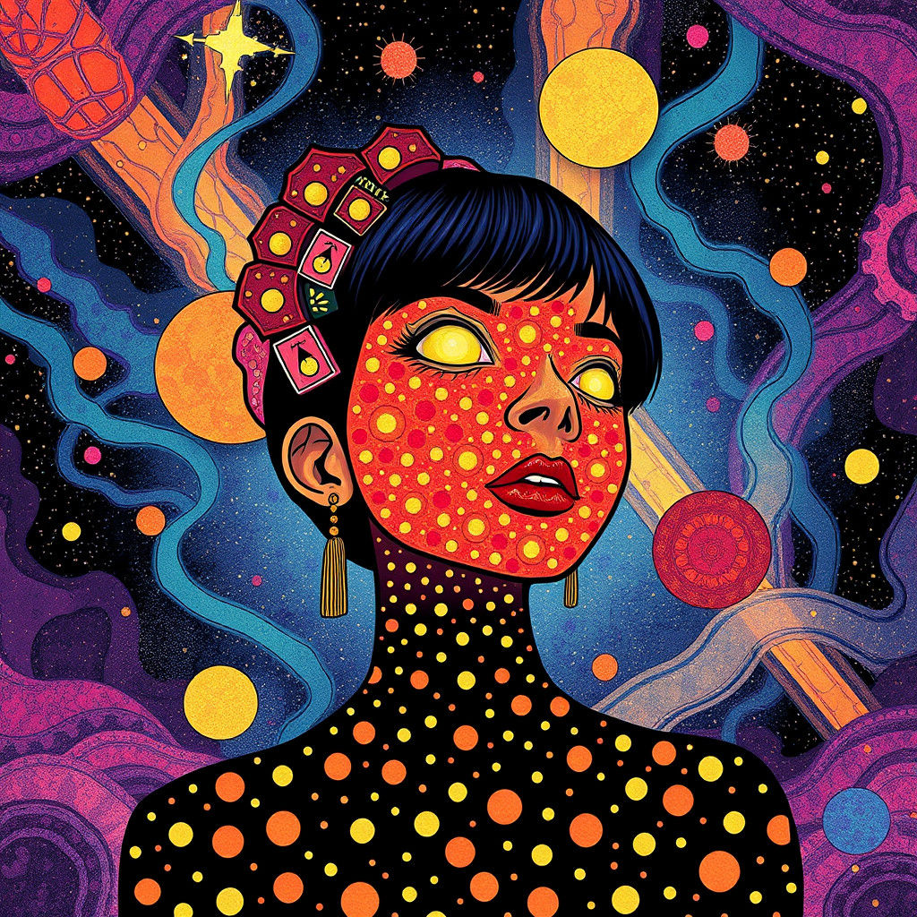 Cosmic Illustration in Art Nouveau Style