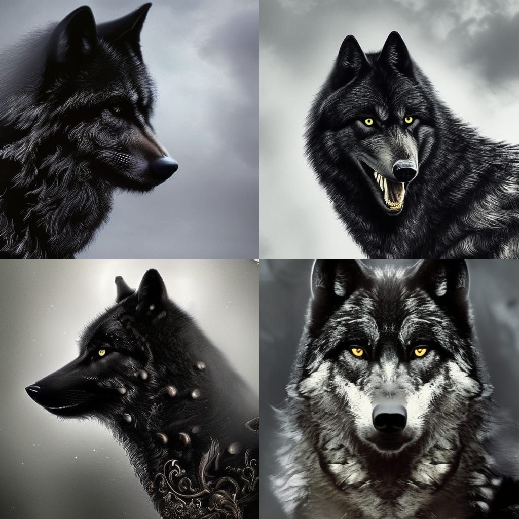 Dramatic Black Wolf Digital Matte Painting