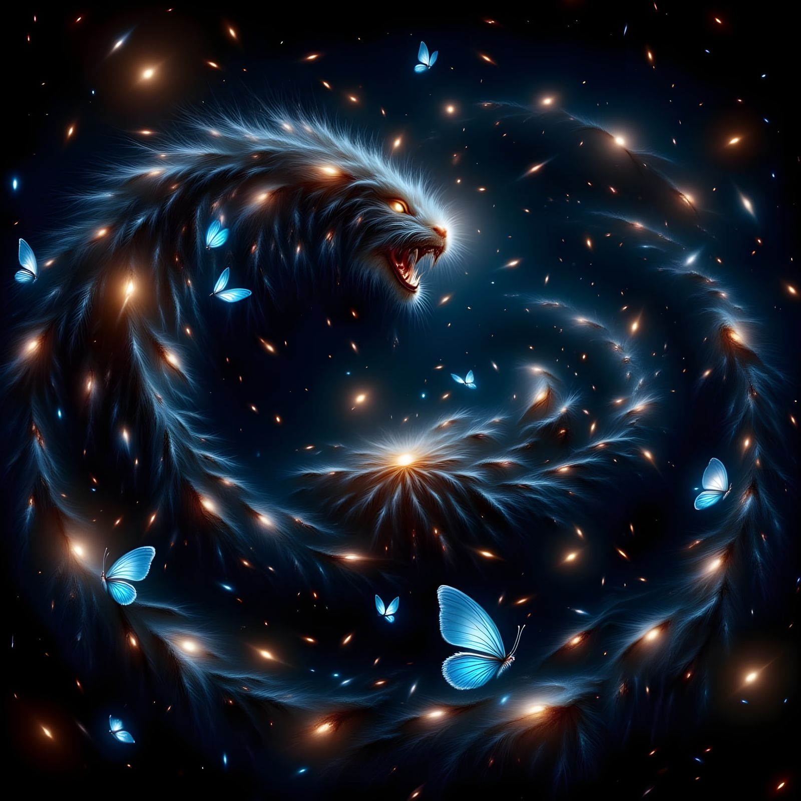 Eerie Cosmic Creature Trapping Butterflies in Macabre Dark A...