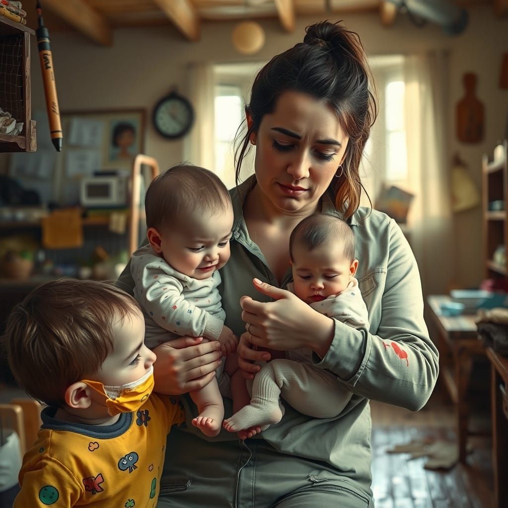 Weary Daycare Teacher in Photorealistic Portrait