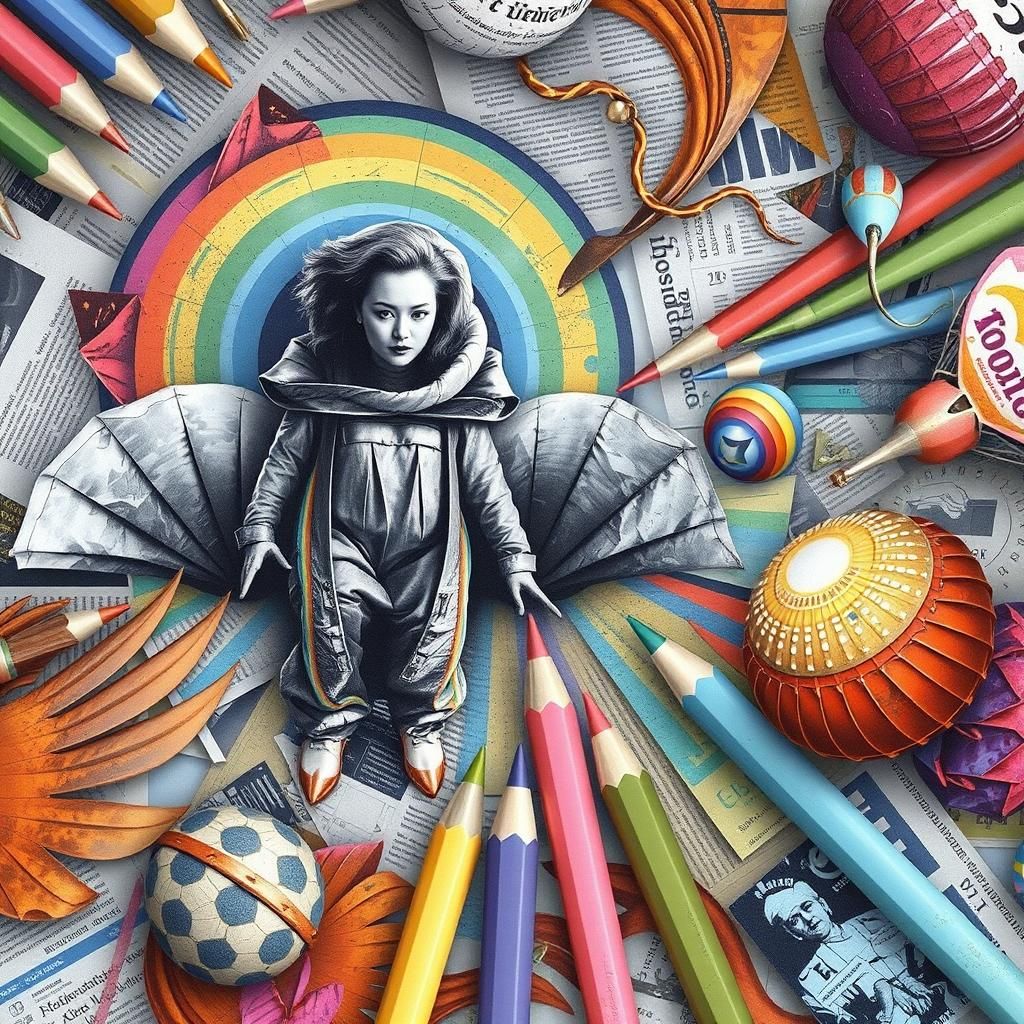 Surreal Woman with Geometric Flowers in Dada Collage