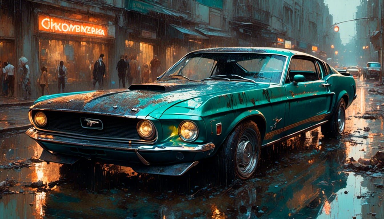 Post-Apocalyptic 1977 Ford Mustang in Petroleum Green