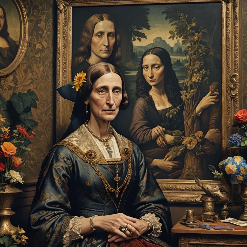 Virginia Woolf and Mona Lisa: Detailed Digital Painting