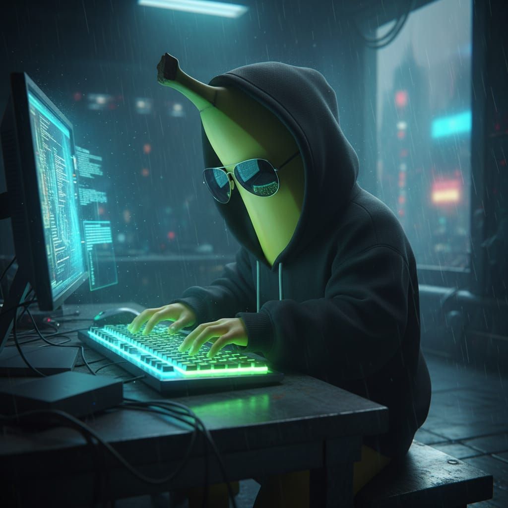 Banana Hacker in Cyberpunk Style