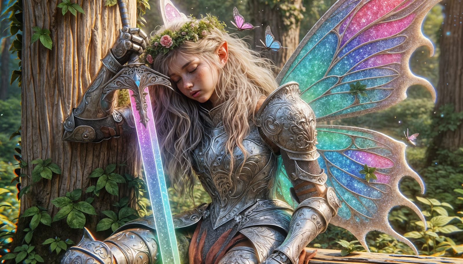 Exhausted Fairy Paladin in Forest Glade