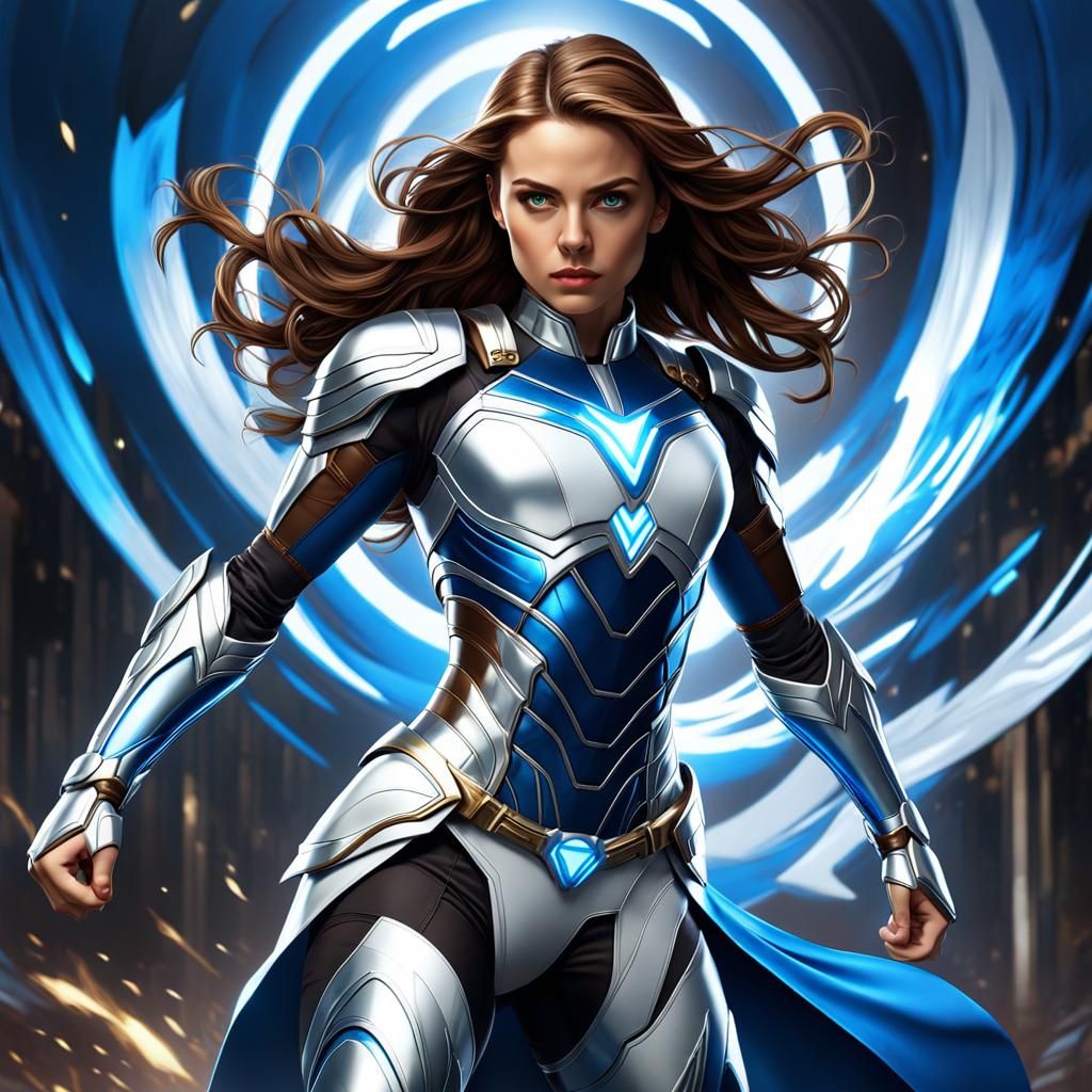 Female Superhero in Silver Armor, Detailed Illustration