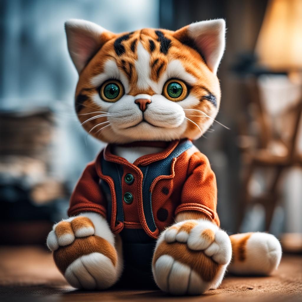 Hyperrealistic Stuffed Toy Cat in High Definition