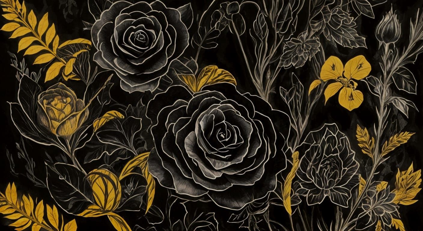 Moody Goth Garden in Golden Age Illustration Style