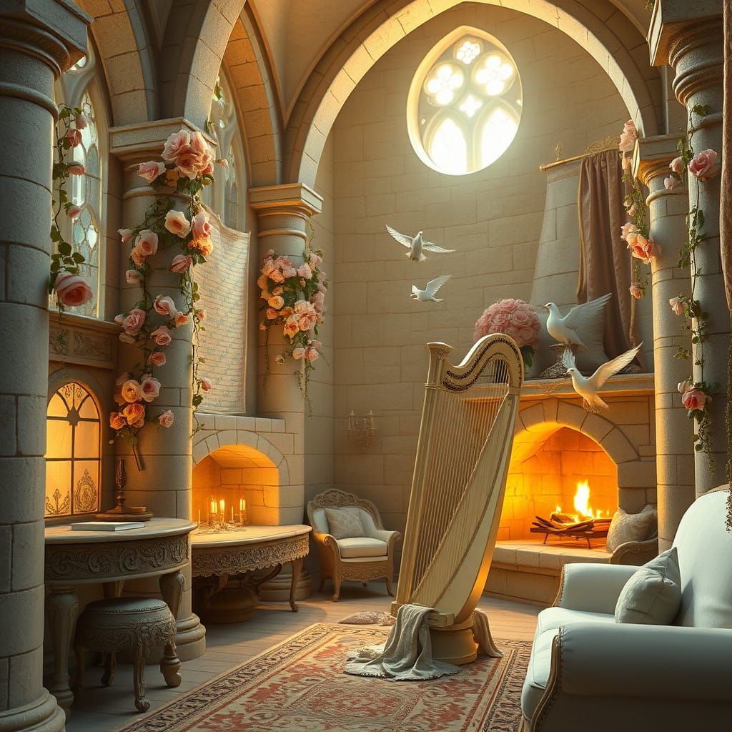 Medieval Castle Music Sanctuary in Golden Light