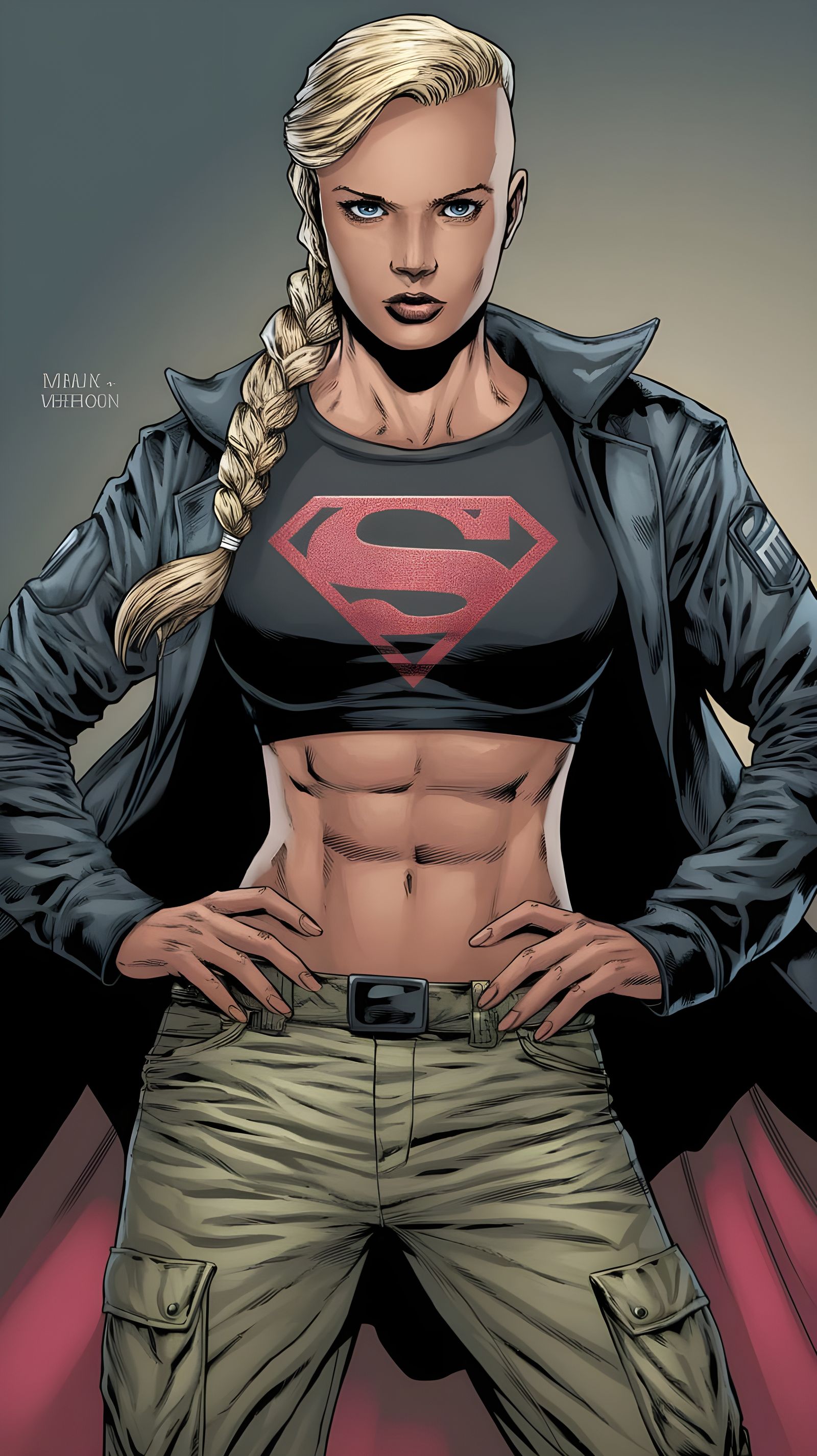 Strong Superheroine in Combat Gear, Inspired by Comic Art