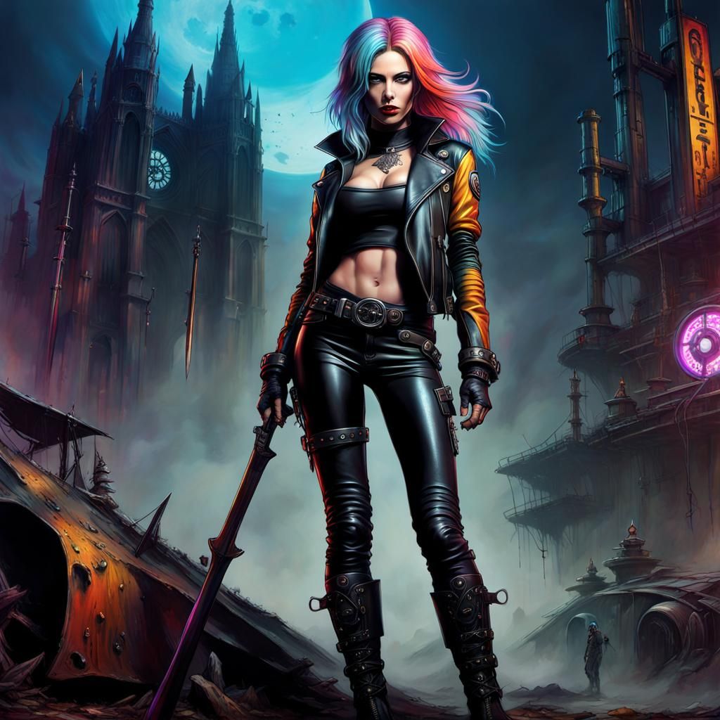 Gothic Woman in Post-Apocalyptic Cyberpunk Art