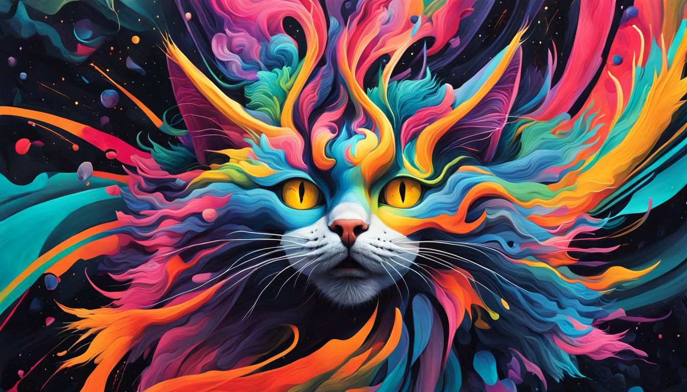 Surrealist Cats in Abstract Mixed Media Collage