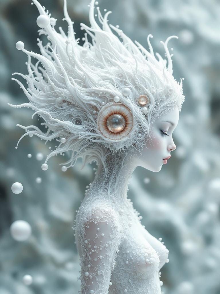 Fractal Pearl Shell Creature in Icy Landscape