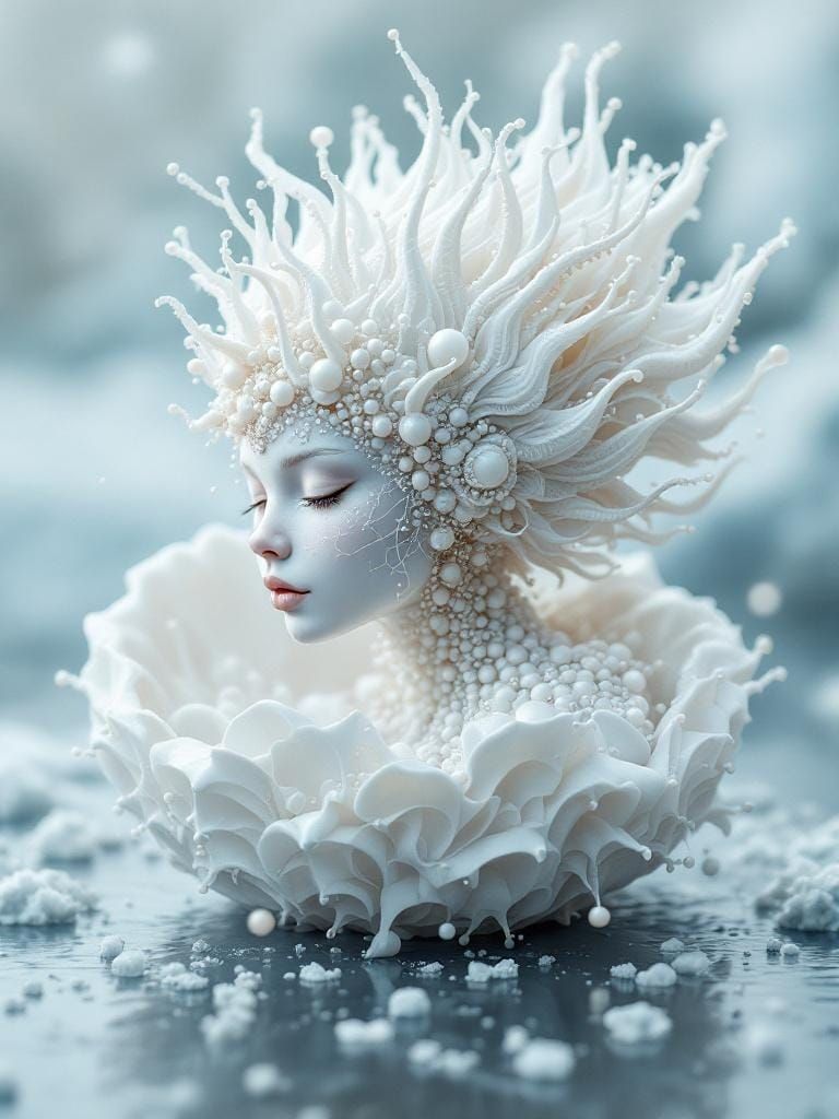 Surreal White Shell Creature in Icy Landscape