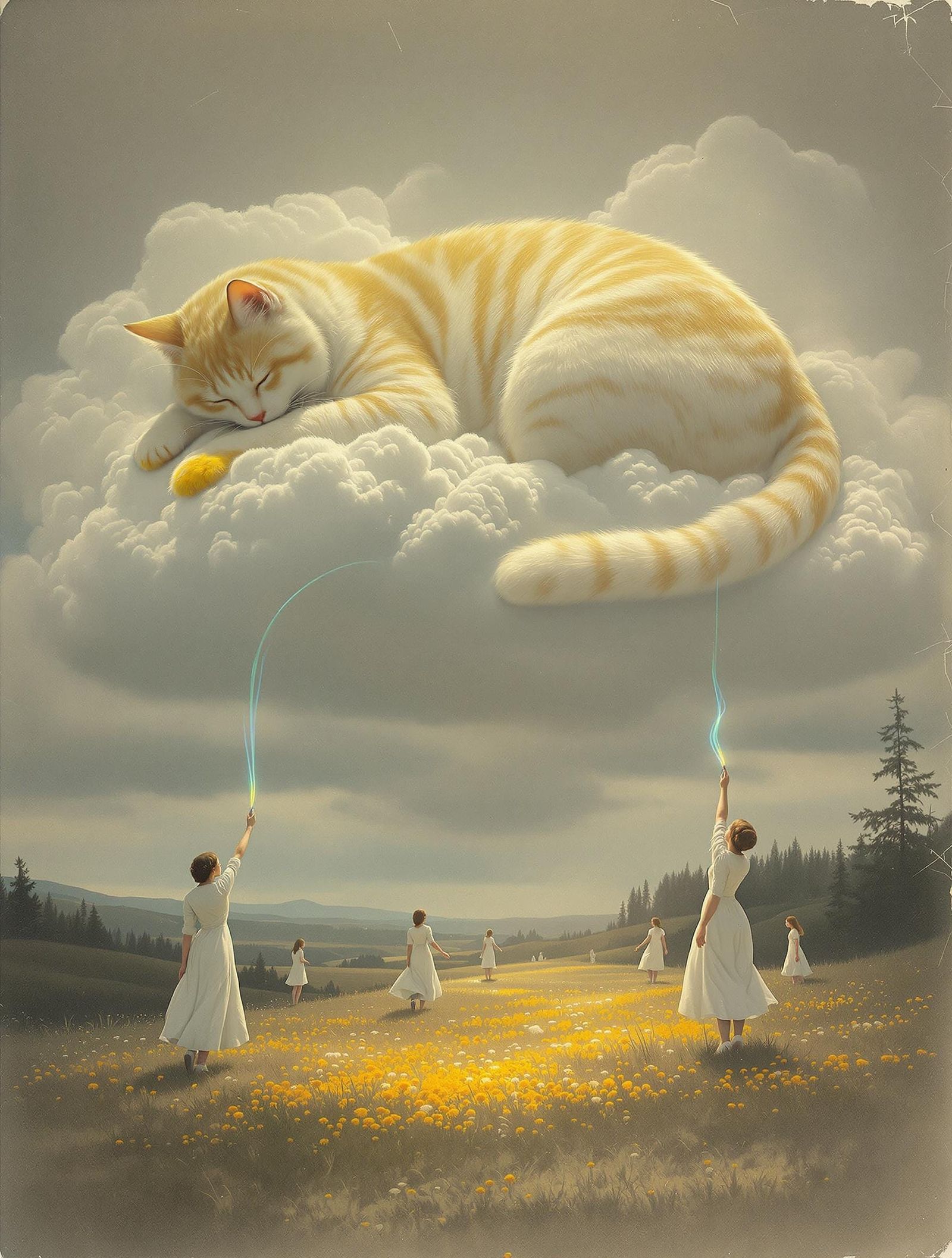 Giant Cat in Sky, Vintage Autochrome Photograph