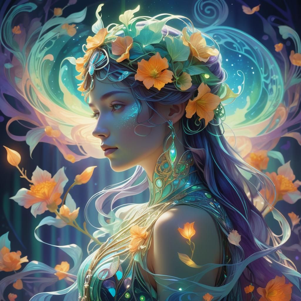 Surreal Goddess Shines Amidst Cosmic Landscape
