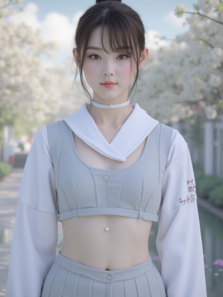 Chinese Woman in Sailor Uniform, Photorealistic Style