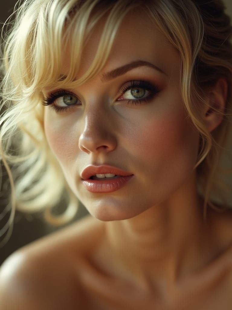 French Pin-Up Model with Smoky Eyes in Retro Style