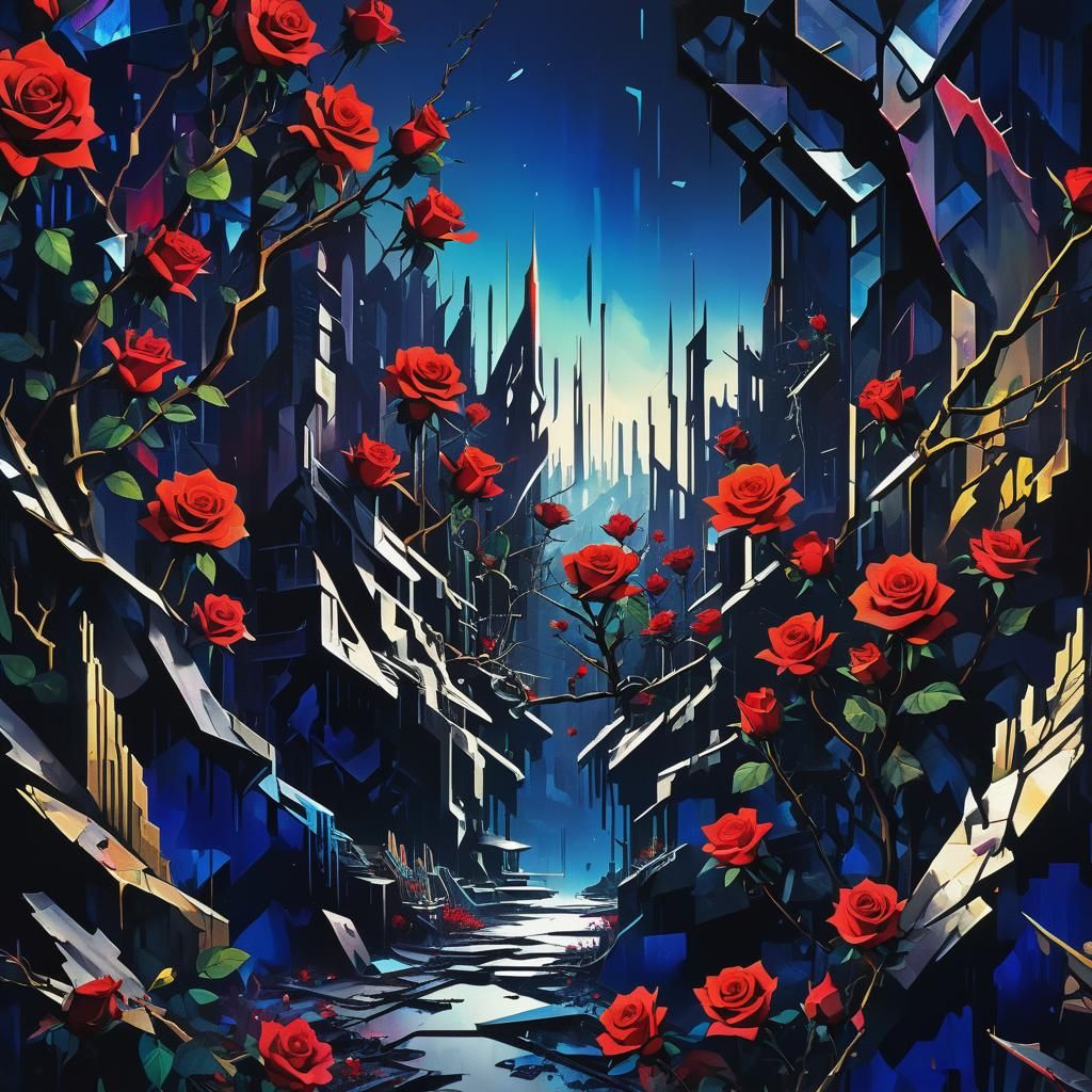 Cyberpunk Maze Arcology in Cubist Chinese Ink