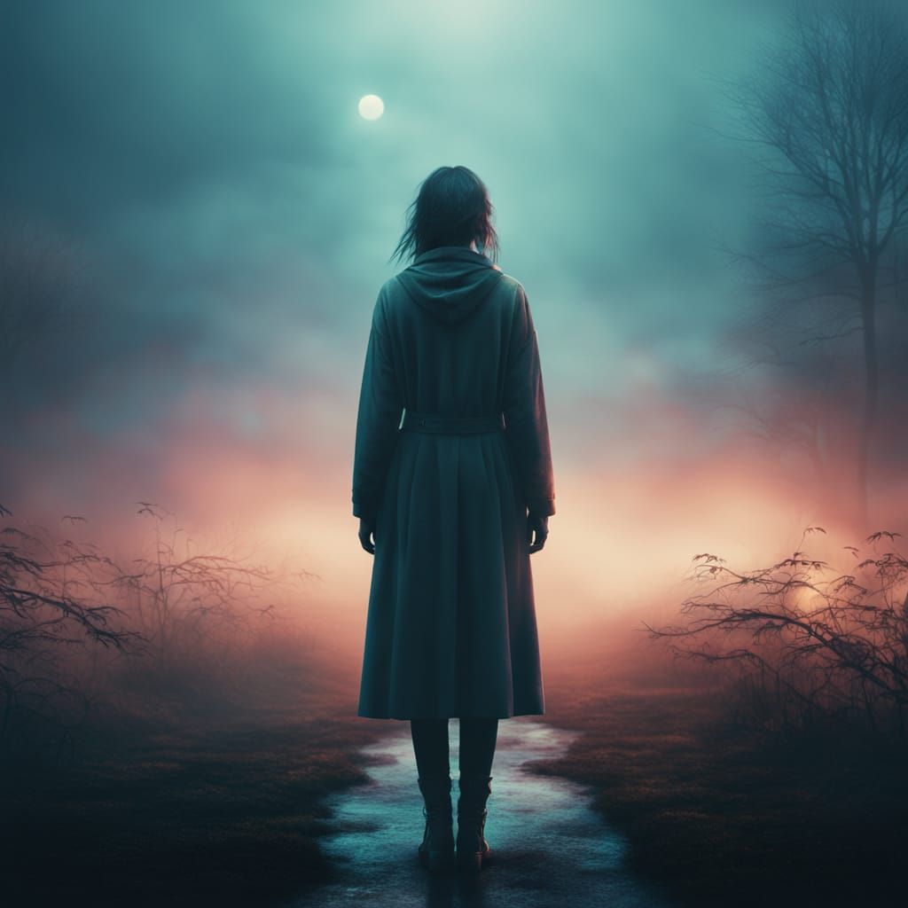 Young Woman in Fog, Cinematic Digital Art