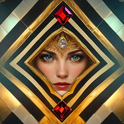 Photorealistic Face with Striped Leather Patchwork