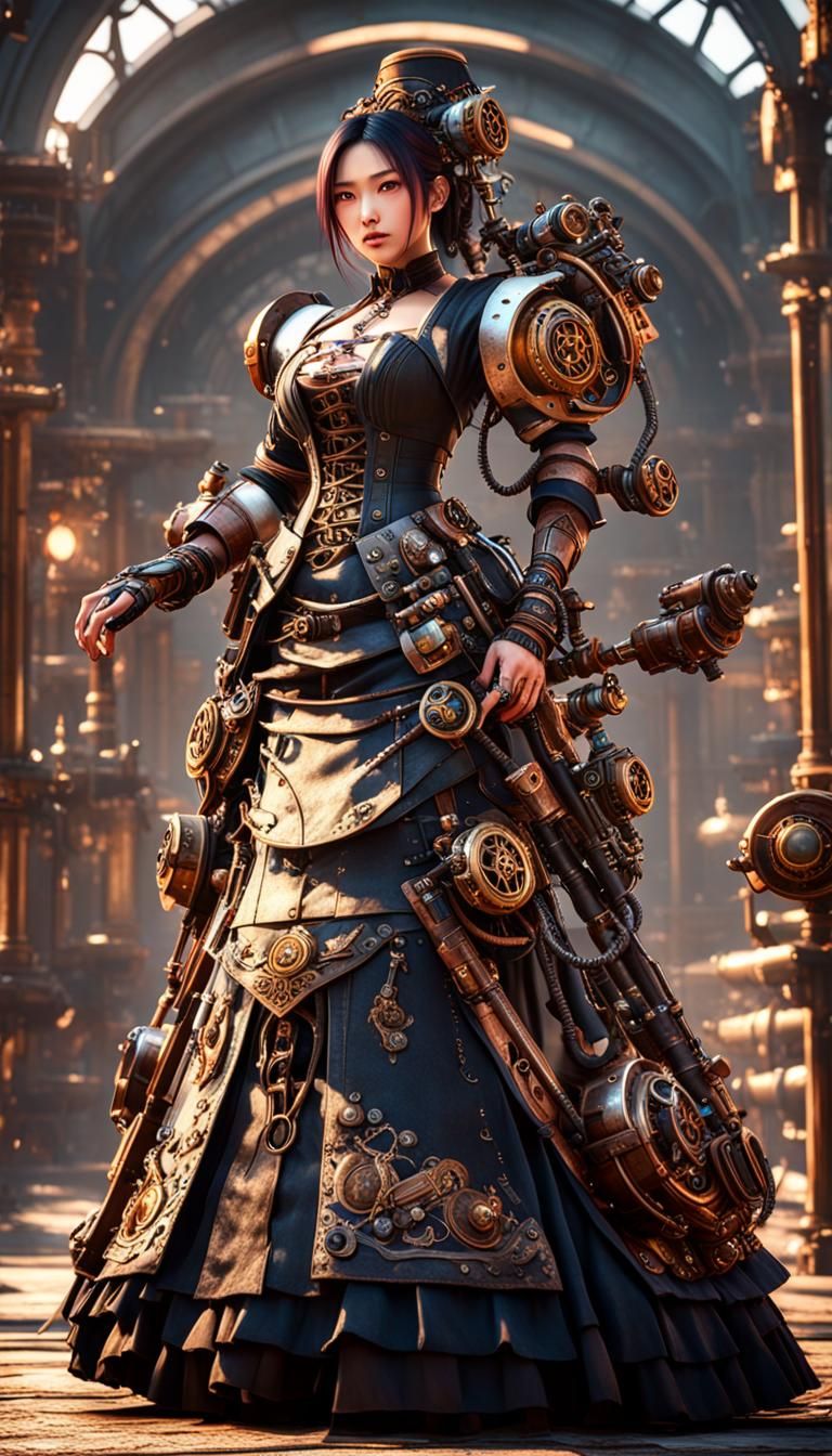 Steampunk Japanese Girl: 3D Game Cinematic Render