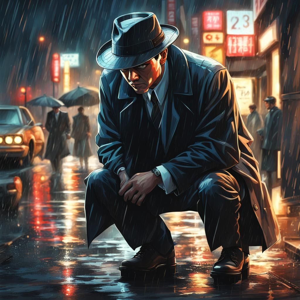 Noir Detective in Tokyo: Hyperrealistic Crime Scene