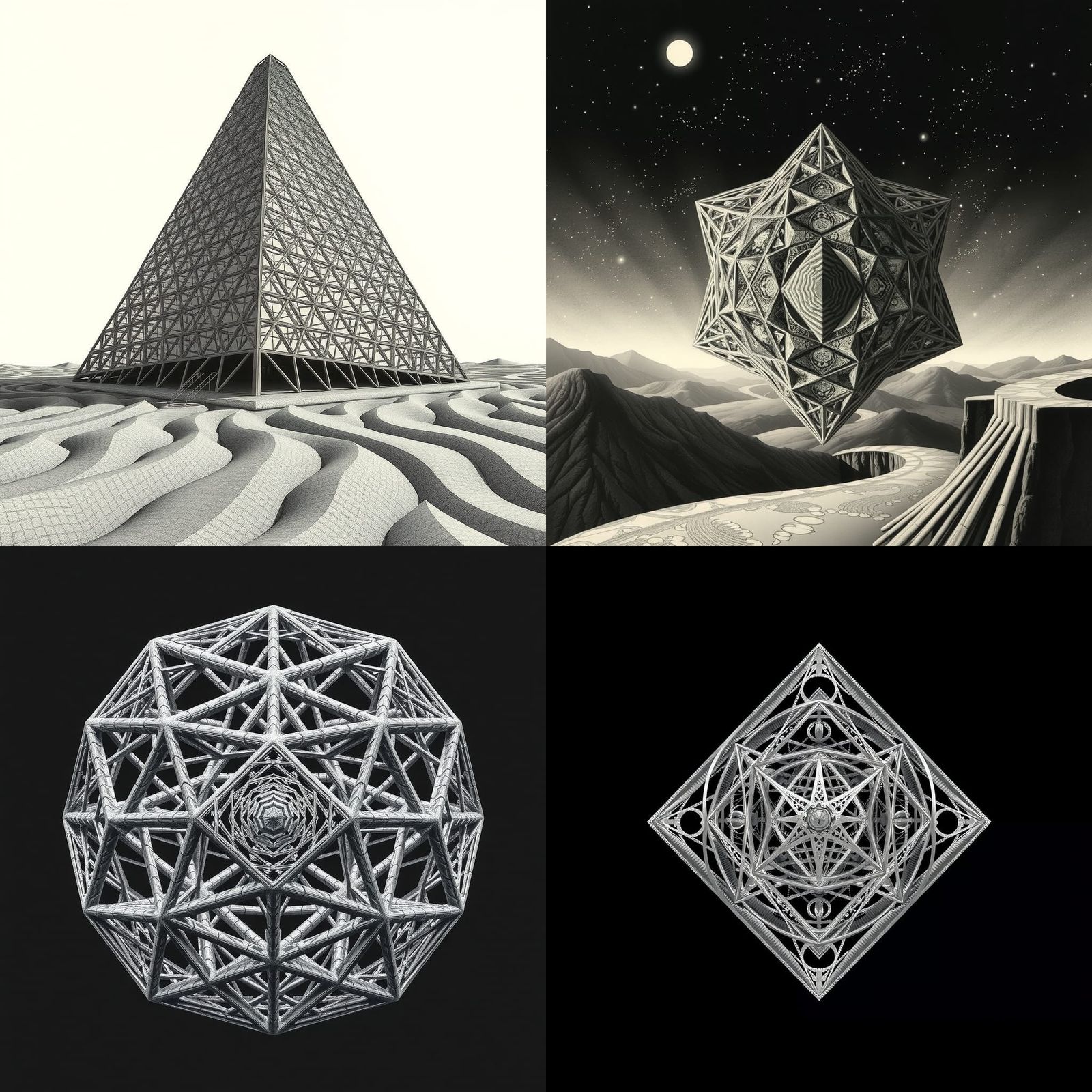 Morphing Fibonacci Tetrahedron in Manga Horror Style