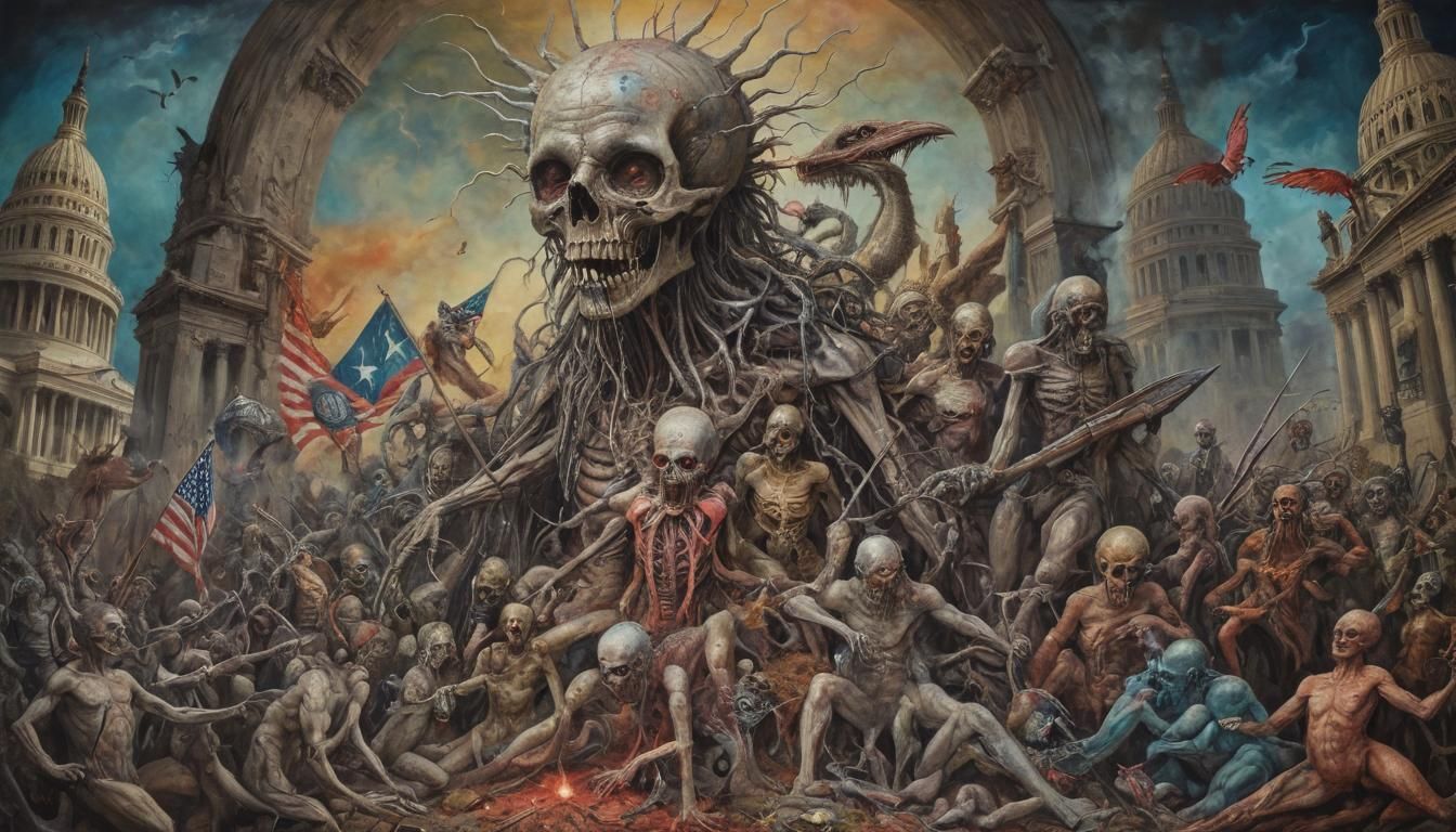 Zombie Patriots Insurrection: Surreal Fantasy Painting