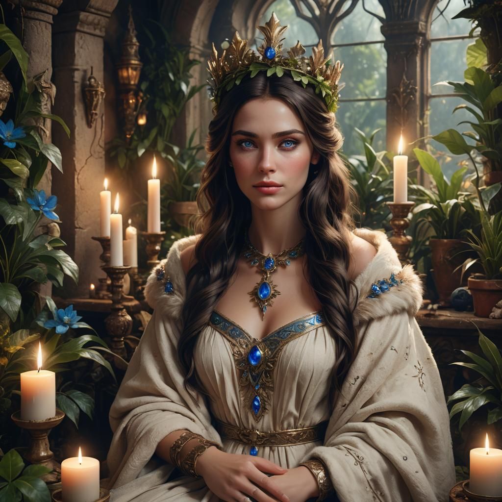 Enchanting Brunette with Candle Crown, Detailed Matte Painti...