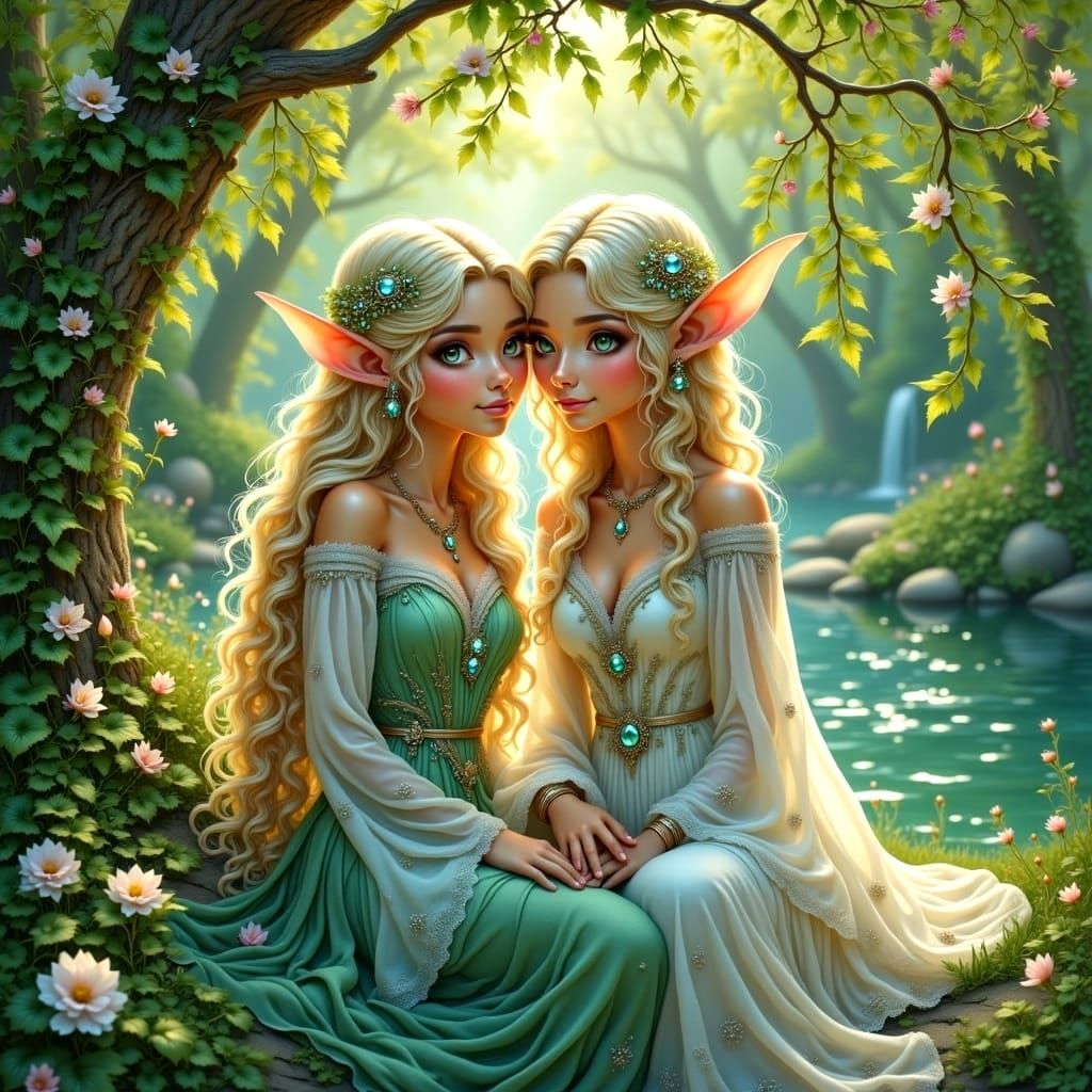 Ethereal Elves in Whimsical Garden Paradise