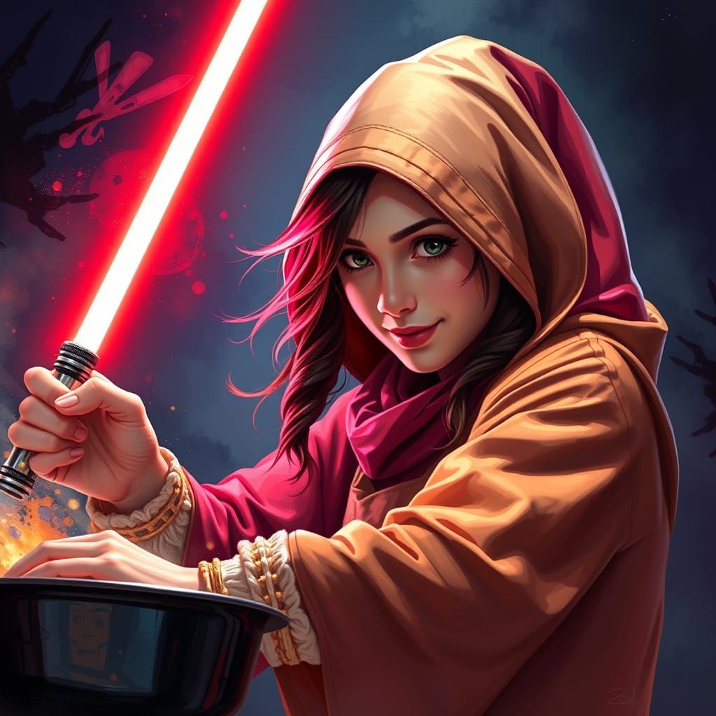 Happy Star Wars Tradwife Wields Lightsaber in the Kitchen