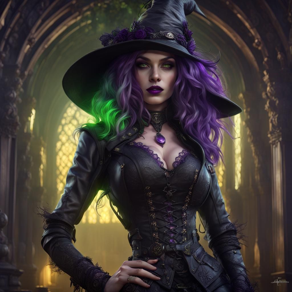 Purple Haired Witch in Leather and Lace