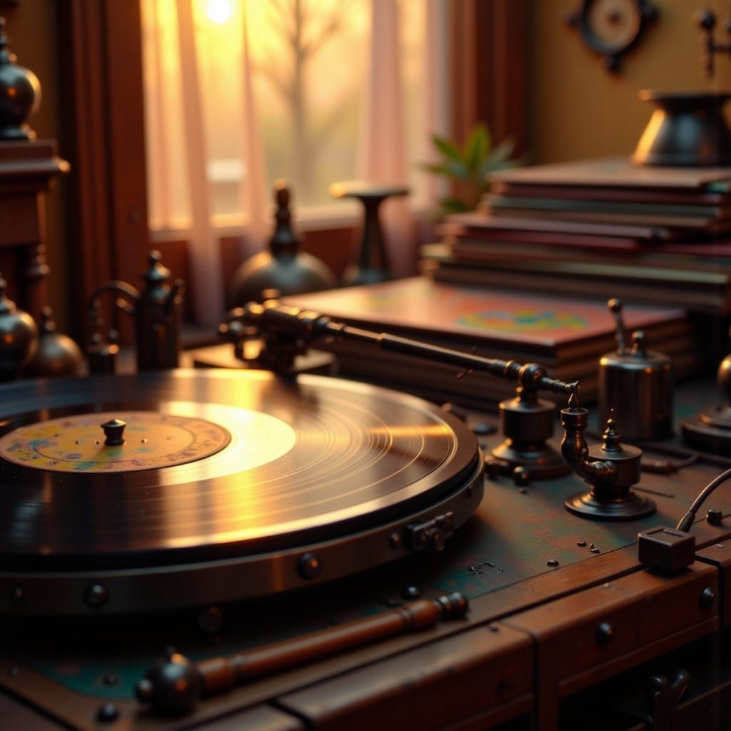 Vintage Record Player in Golden Hour Light