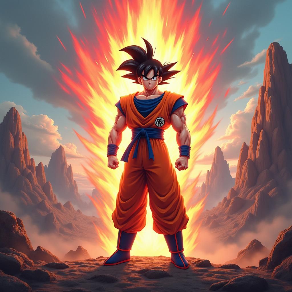 Goku's Kamehameha in a Dreamlike Landscape