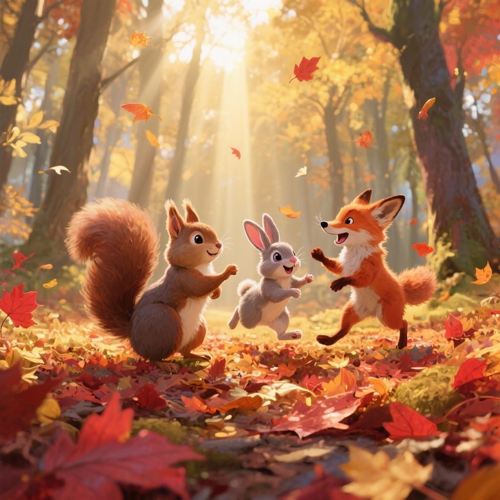 Adorable Forest Critters Play in Autumn Light