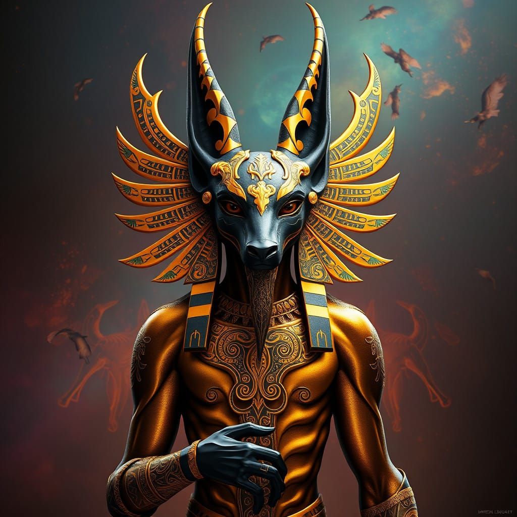 Nubian Jackal God Anubis With Gold & Ebony Skin