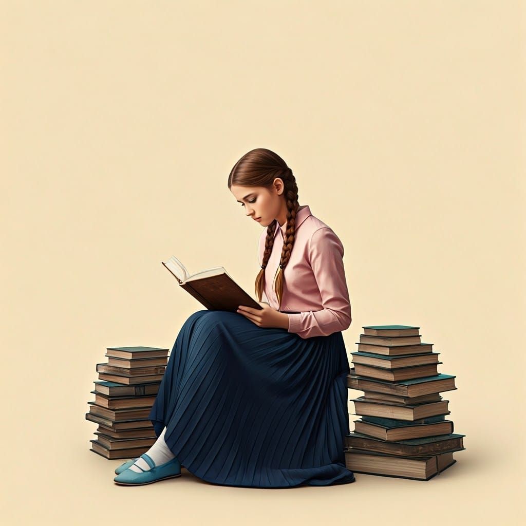 Charming Girl Reading a Book in Atmospheric Fantasy Art