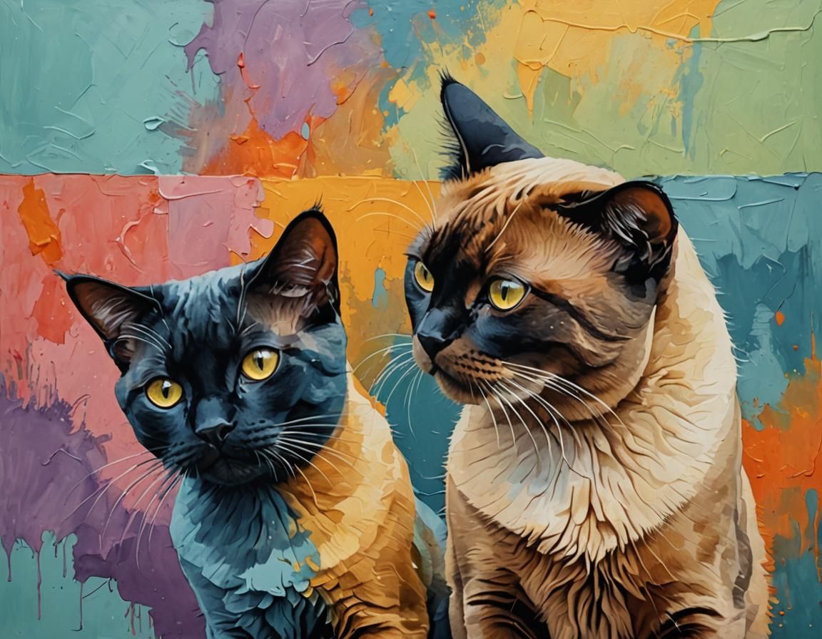 Colorful Burmese Cats in Abstract Art Style