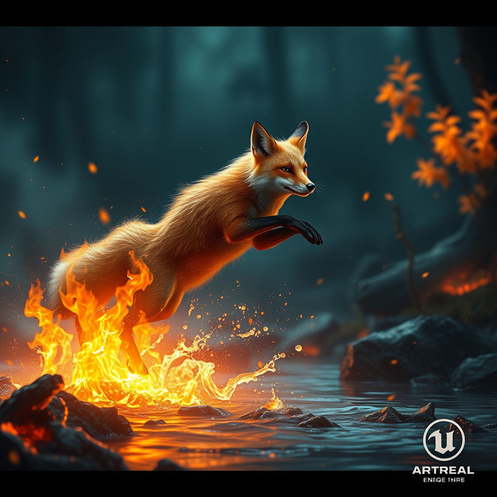 Fox Leaping from River of Fire