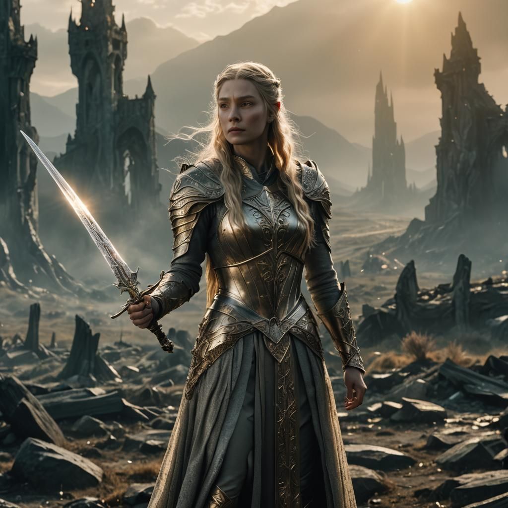 Heroic Commander in Ominous Landscape, Cinematic Still