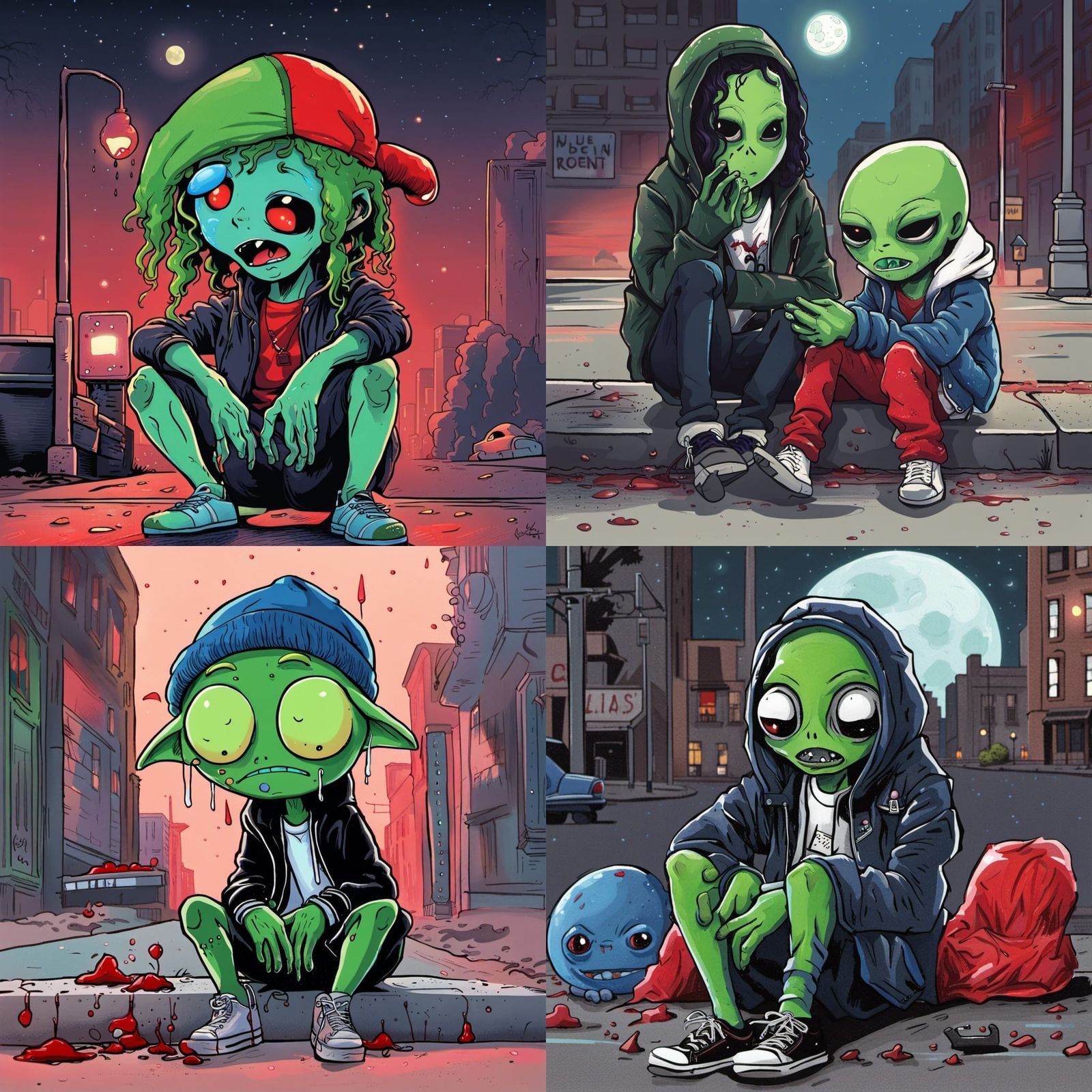 Alien Teens Crying in Anime Key Visual Style