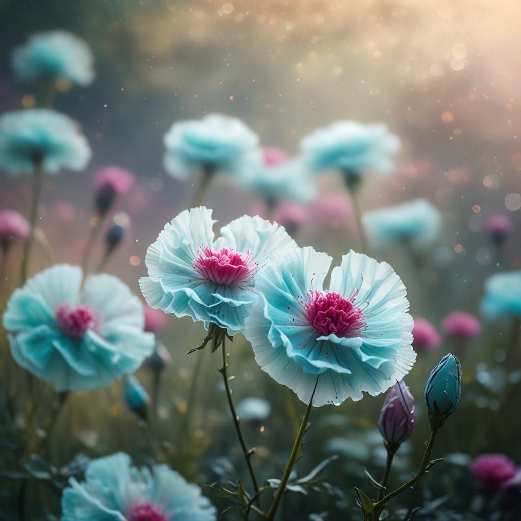 Surreal Impressionist Oil Painting of Blooming Carnations