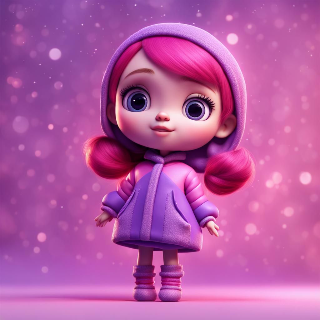 Pink and Purple Doll with Winter Glitter Background