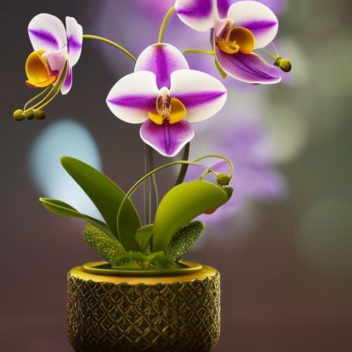 Macro Orchids in Sunlight: Hyperdetailed Floral Photography