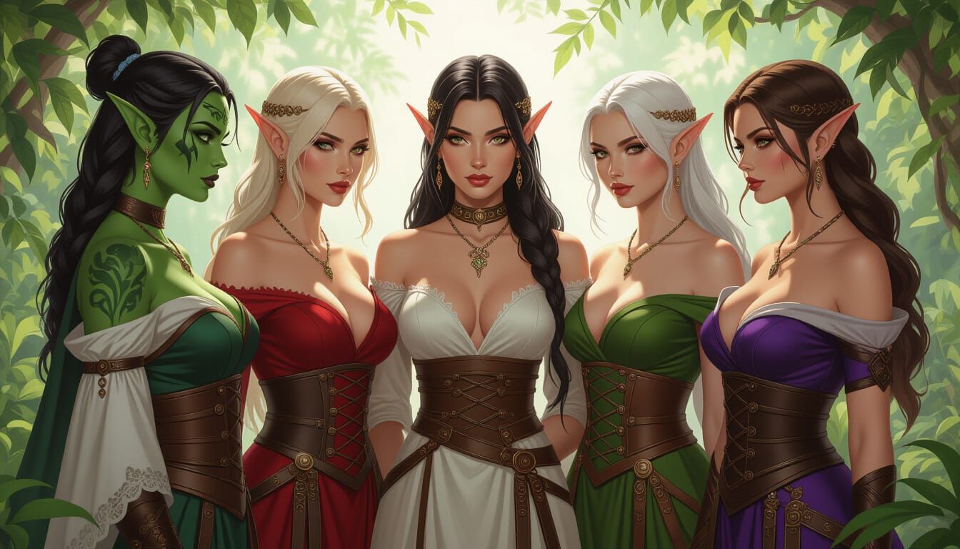 Diverse Fantasy Women in Elegant Attire