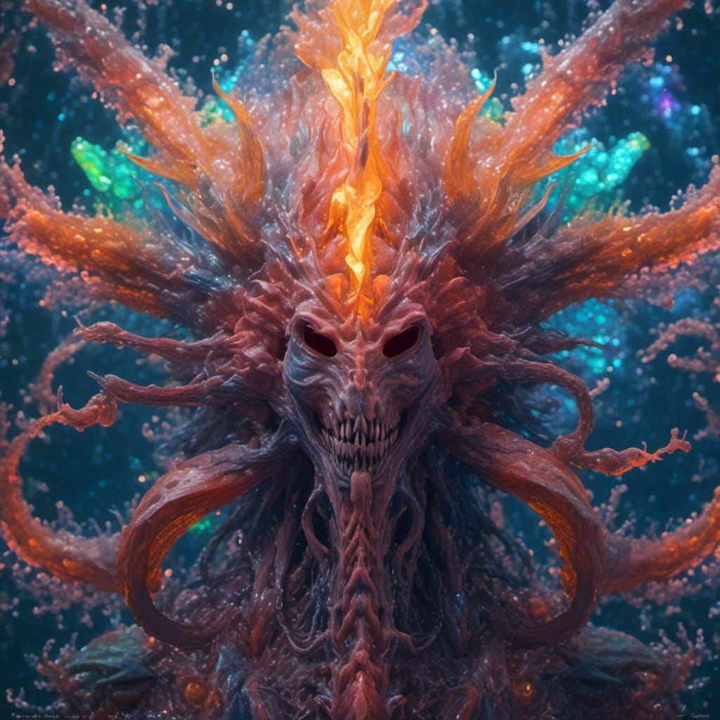 Handsome Kraken Human Hybrid in Bioluminescent Ocean