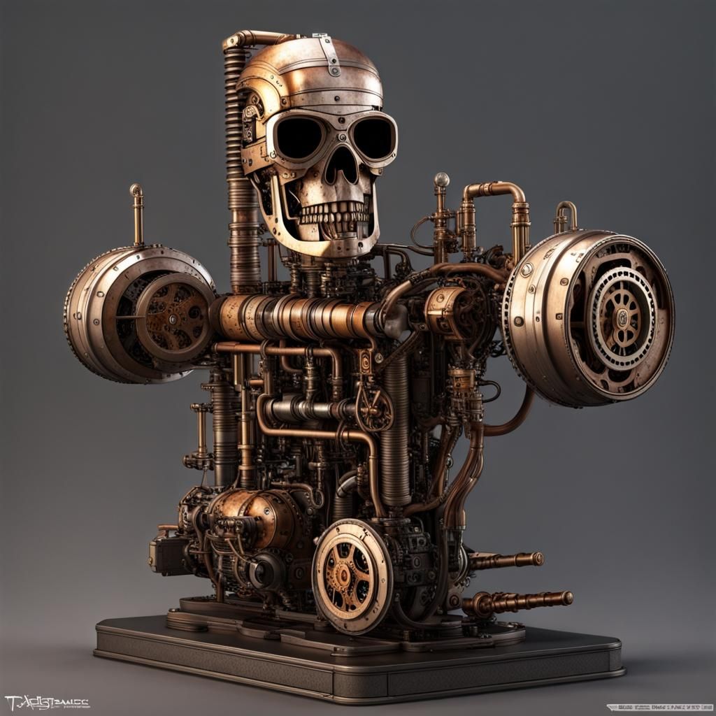 Steampunk Engine Inspired by T-800 Design