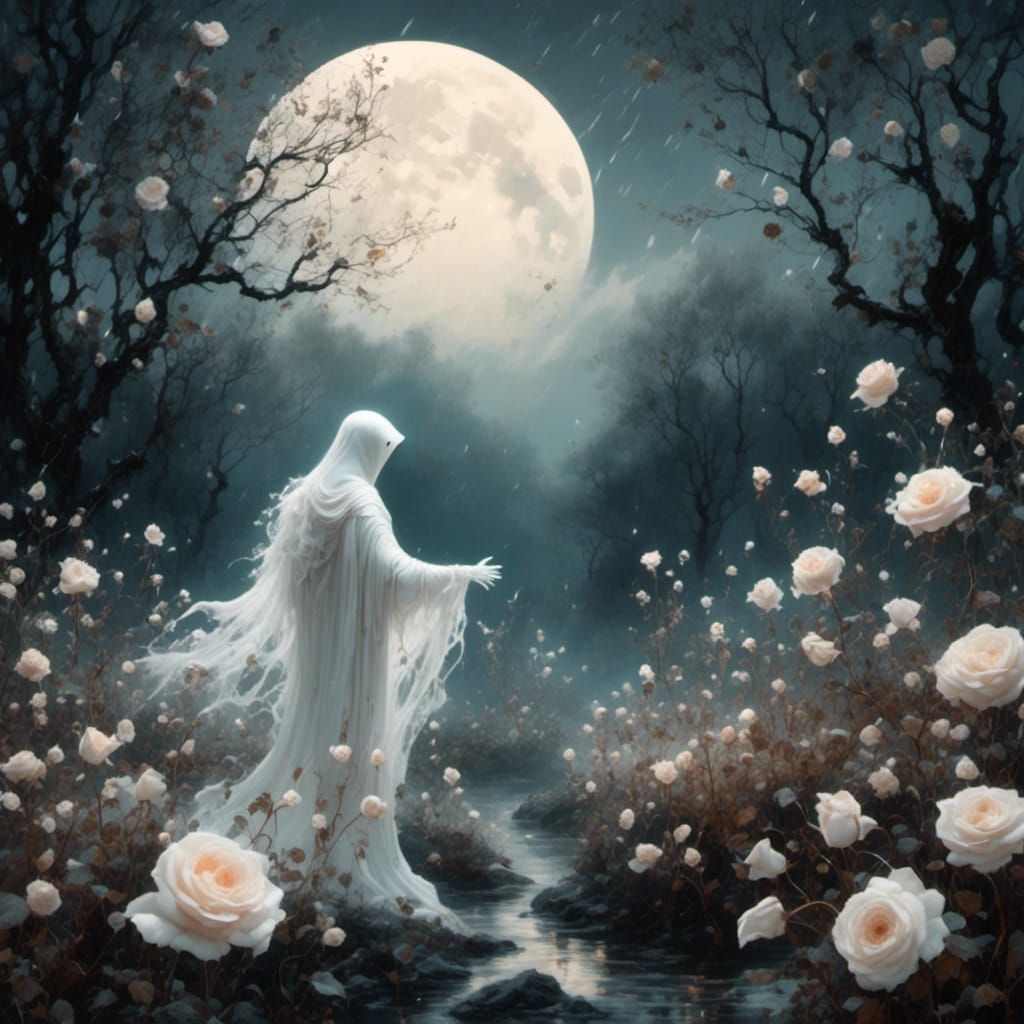 Ghost in Nordic Garden: Romantic Realism Landscape