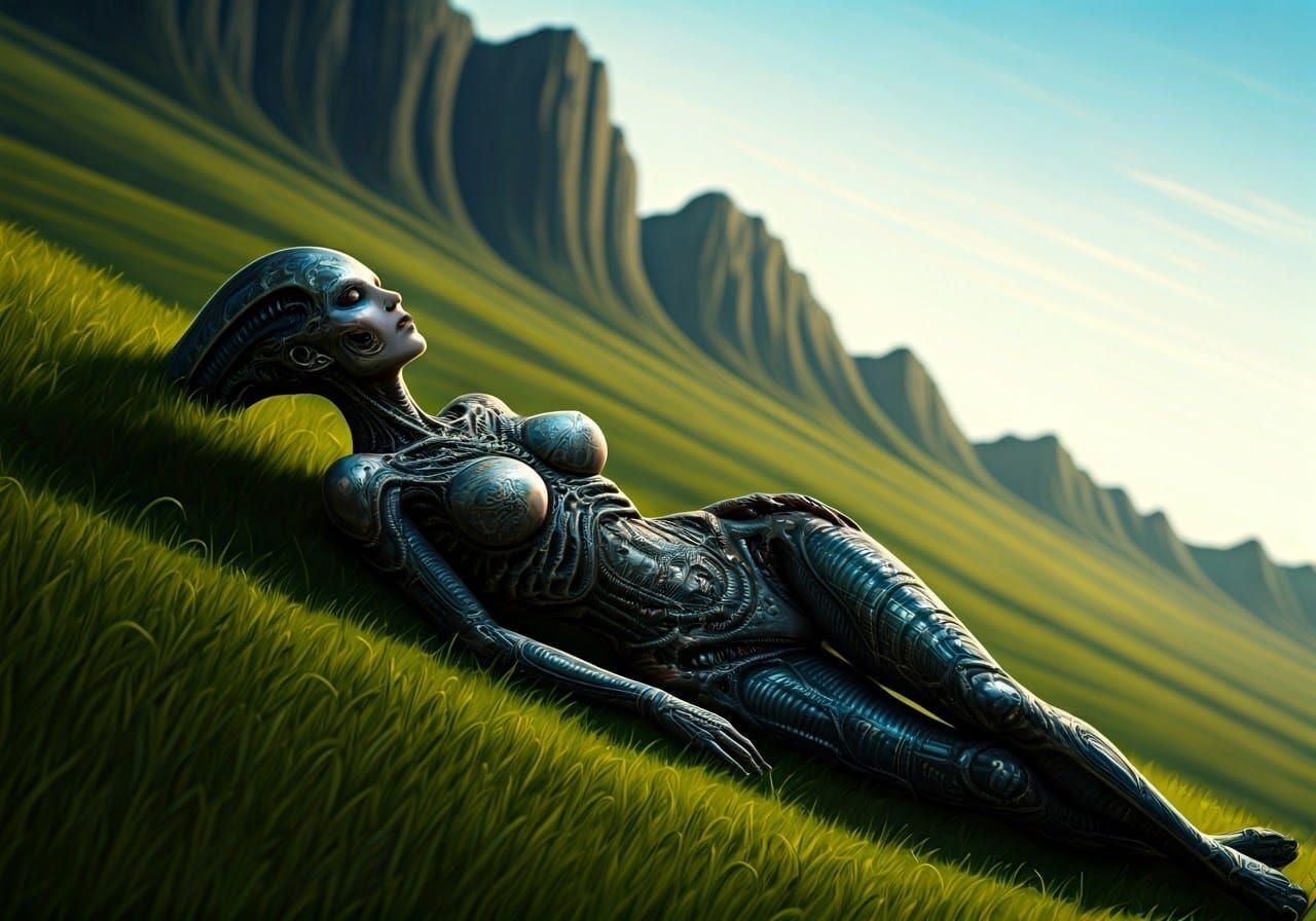 Ethereal Xenomorph Hybrid in Alien Landscape